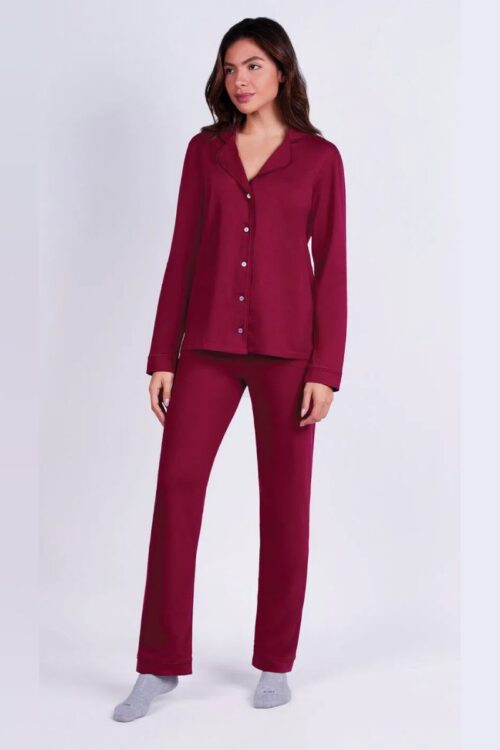 PIJAMA FEMENINA LARGA BOTONES ALGODON