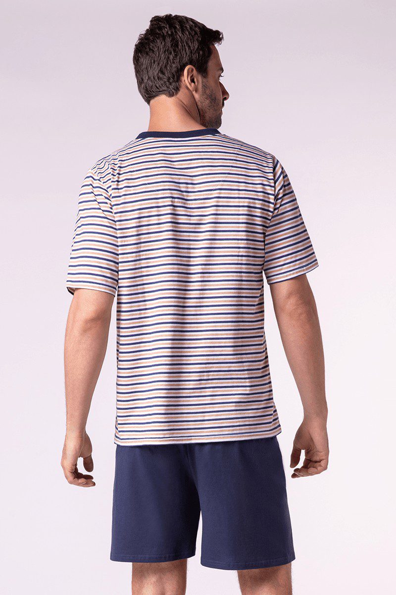 LUPO men's Striped V Neck Short Pajama Set - Imagen 4