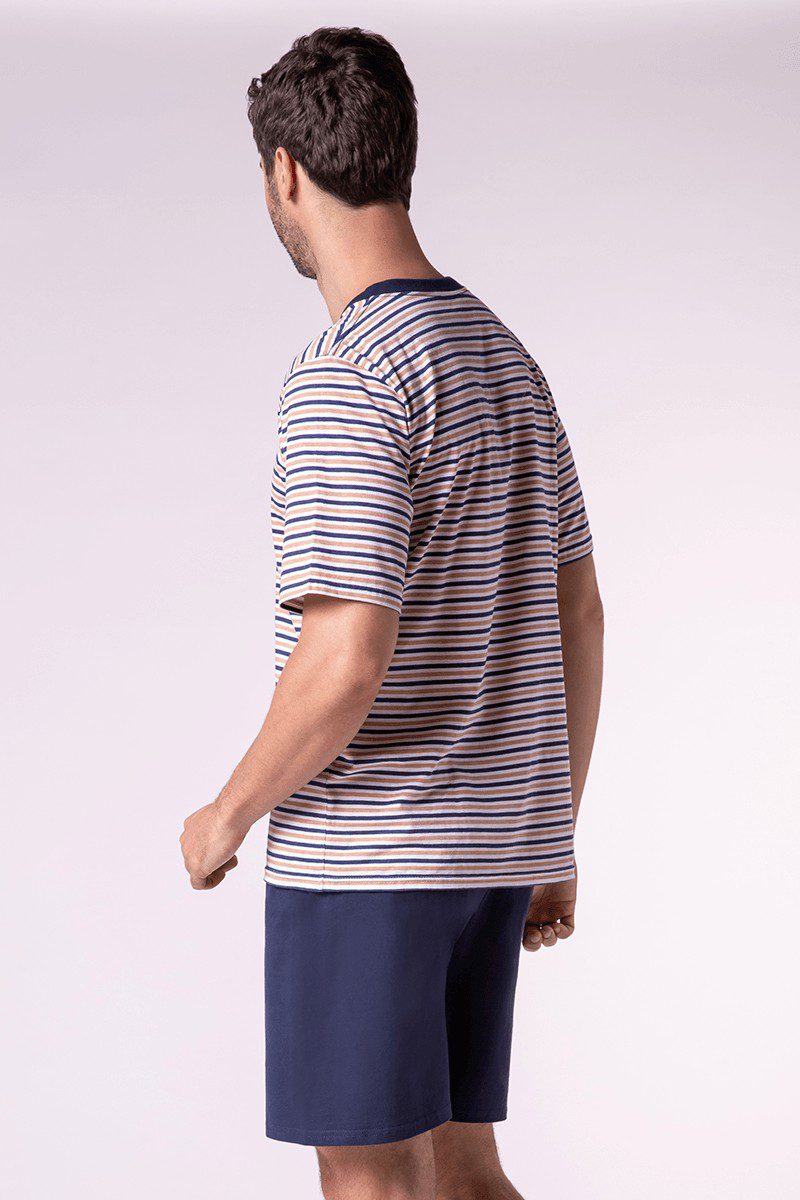 LUPO men's Striped V Neck Short Pajama Set - Imagen 3