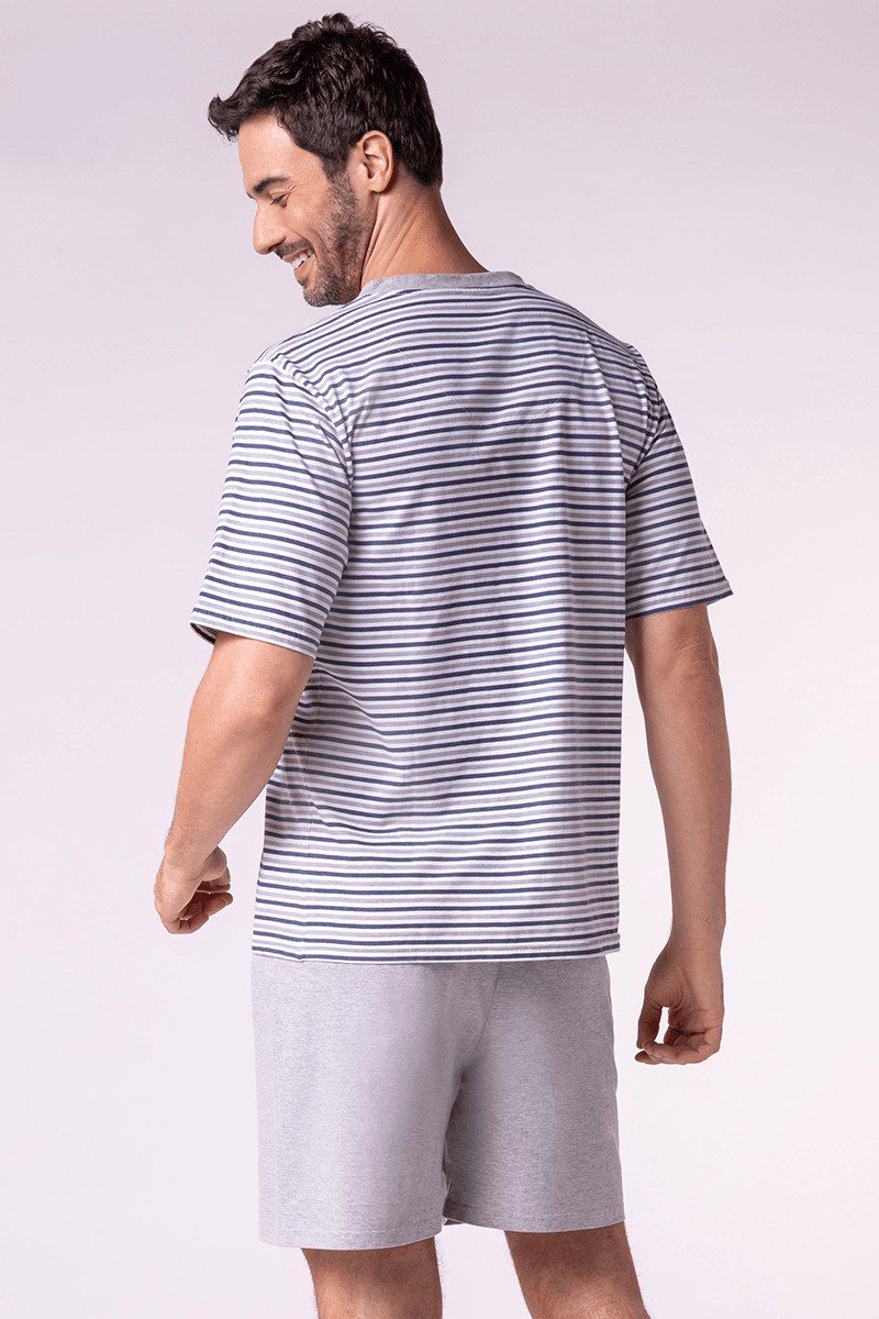 LUPO men's Striped V Neck Short Pajama Set - Imagen 7